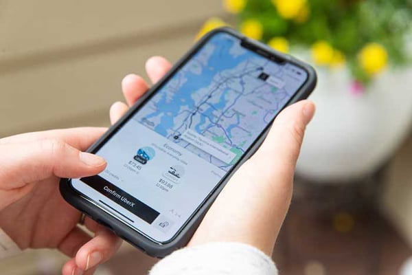 iPhone viewing Uber app